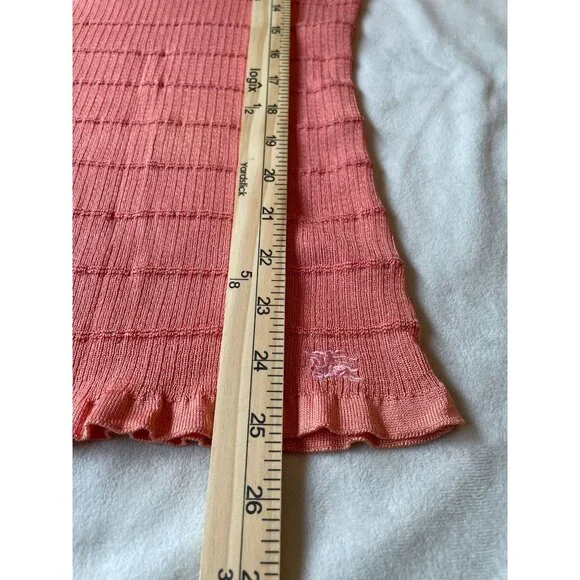 Burberry London Womens Ribbed Knit Top Size 48 Orange Y2K Cottagecore Classiccor - Picture 4 of 9